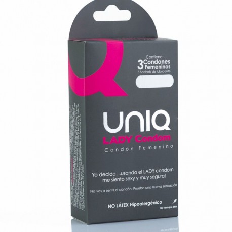 UNIQ - LADY CONDOM PRÉSERVATIFS FÉMININS SANS LATEX AVEC PORTE-JARRETELLES 3 UNITÉS