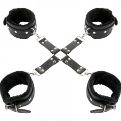 DARKNESS - MENOTTES EN CUIR POUR PIEDS ET MAINS NOIR