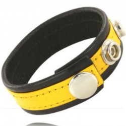 CORPS EN CUIR BITE ET SANGLE À BALLES AVEC SNAPS - NOIR ET JAUNE