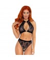 LEG AVENUE SET DOS PIEZAS PANTIES Y TOP CUELLO HALTER NEGRO S/M