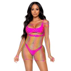 LEG AVENUE NET MINI ROBE MANCHES LONGUES TAILLE UNIQUE - MULTICOLORE