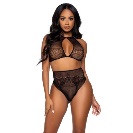 LEG AVENUE - ENSEMBLE DEUX PIÈCES HALTER CROP TOP THONG CULOTTE TAILLE UNIQUE