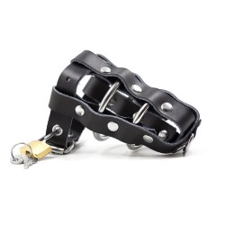 CAGE À PÉNIS EN CUIR VERROUILLABLE OHMAMA FETISH ANNEAUX MÉTALLIQUES