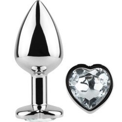 SECRET PLAY - PLUG ANAL MÉTALLIQUE COEUR CRISTAL TRANSPARENT PETIT TAILLE 7 CM
