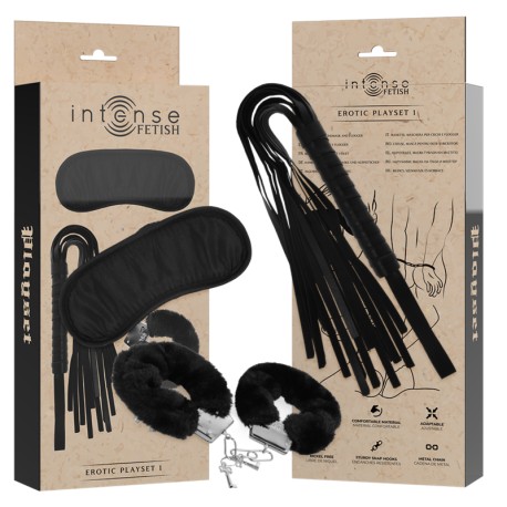 INTENSE - FETISH PLAYSET ÉROTIQUE 1 AVEC MENOTTES, MASQUE AVEUGLE ET FLOGGER