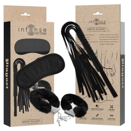 INTENSE FETISH - PLAYSET ÉROTIQUE 1 AVEC MENOTTES, MASQUE AVEUGLE ET FLOGGER