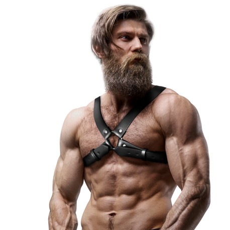 FETISH SUBMISSIVE ATTITUDE - HARNAIS DE POITRINE RÉGLABLE EN ÉCO-CUIR POUR HOMMES AVEC CROIX BULLDOG