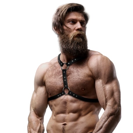 FETISH SUBMISSIVE ATTITUDE - HARNAIS DE POITRINE EN ÉCO-CUIR AVEC DOUBLE SUPPORT ET CLOUS POUR HOMMES