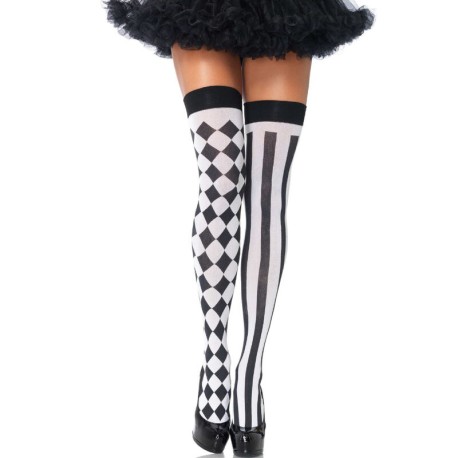 LEG AVENUE - CHAUSSETTES HAUTE ARLEQUIN NOIR/BLANC