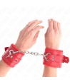 KINK - APPUI-POIGNETS DOUBLÉS DE FOURRURE AVEC TROUS CARRÉS ROUGE ET CEINTURE ROUGE RÉGLABLE 17-29 CM X 6 CM