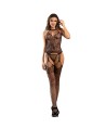 SUBBLIME - 952136 BODYSTOCKING EN RÉSILLE SANS FOURCHE AVEC DÉTAILS FLORAUX ET COL LIEN NOIR TAILLE UNIQUE