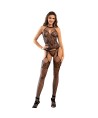 SUBBLIME - 952136 BODYSTOCKING EN RÉSILLE SANS FOURCHE AVEC DÉTAILS FLORAUX ET COL LIEN NOIR TAILLE UNIQUE