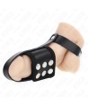 KINK - ANNEAU DE CAGE À PÉNIS EN CUIR AVEC SANGLE RÉGLABLE DE SÉPARATION DES BALLES REVÊTUEUSE