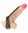 KINK - ANNEAU PÉNIS EN CUIR AVEC SANGLE DE VERROUILLAGE 21 X 2 CM ET 5 ANNEAUX MÉTALLIQUES DE 3 CM À 4 CM