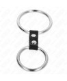KINK - DOUBLE ANNEAU PÉNIS EN MÉTAL DE 3,7 CM À 5 CM RELIE PAR SANGLE EN CUIR MODÈLE 2