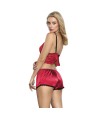 SUBBLIME - 953898 CHEMISIER DE NUIT EN SOIE ET DENTELLE + CULOTTE ROUGE S/M