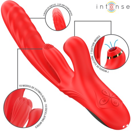INTENSE - KAROL VIBRATEUR MULTIFONCTION POUSSÉE STIMULATION ONDES STIMULANTES ROUGE