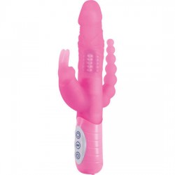 SEVENCREATIONS E RABBIT SLIMINE TRIPLE PLAY- VIBRATOR TRIPLE STIMULATION ROSE