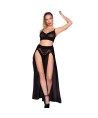 CHILIROSE - CR 4672 TOP NEGRO FALDA Y TANGA CON CADENAS DORADAS S