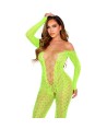 LEG AVENUE - BODYSTOCKING SANS FOURCHE EN DENTELLE SERPENT EXOTIQUE VERT FLUO