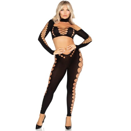 LEG AVENUE - CROP TOP ET LEGGINGS DÉCOUPÉS SANS COUTURE NOIR