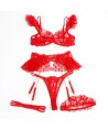 SUBBLIME - 957506 CONJUNTO SUJETADOR Y LIGA DE ENCAJE ROJO S/M
