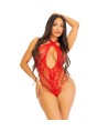LEG AVENUE - BODY DENTELLE ROUGE COL CROISÉ TAILLE UNIQUE