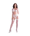 CHILIROSE - CR 4862 ENSEMBLE SOUTIEN-GORGE, PORTE-JARRETELLES, STRING ET BAS EN DENTELLE BLANCHE S