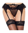 QUEEN LINGERIE - STRING AVEC JARRETIÈRE NOIR L/XL