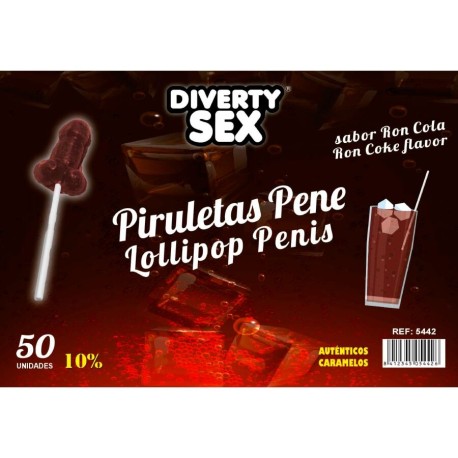 DIABLO GOLOSO - 50 SUCETTES PÉNIS SAVEUR RON COLA 10% ALCOOL