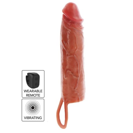 GET REAL - MANCHON PÉNIS VIBRANT EN SILICONE HYDRATANT CARAMEL 20 CM