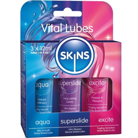 KIT DE LUBRIFIANTS VITAL POUR LA PEAU - AQUA, SUPERSLIDE ET EXCITE (3 x 12 ml)
