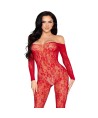 LEG AVENUE - 89366 LINGERIE EN DENTELLE BODYSTOCKING ROUGE - TAILLE UNIQUE