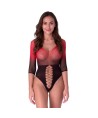 PASSION - BS118 BODYSTOCKING EN MAILLE NOIRE ET ROUGE