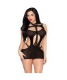 LEG AVENUE - 81680 ROBE MINI OPAQUE ET DÉBARDEUR DOS NU NOIR - TAILLE UNIQUE