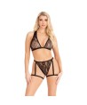 LEG AVENUE - 86148 ENSEMBLE SOUTIEN-GORGE ET CULOTTE EN DENTELLE AVEC PORTE-JARRETELLES NOIR - TAILLE UNIQUE