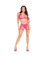 LEG AVENUE - 86148 ENSEMBLE SOUTIEN-GORGE ET CULOTTE EN DENTELLE AVEC PORTE-JARRETELLES ROSE - TAILLE UNIQUE