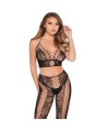 LEG AVENUE - 89368 ENSEMBLE CROP TOP ET COLLANTS NOIRS EN RÉSILLE ET DENTELLE - TAILLE UNIQUE