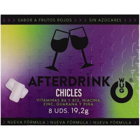 WUG After Drink Le chewing-gum fonctionnel qui vous aide à retrouver de l'énergie après une soirée. Plaquette de 8 unités
