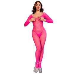 CHILIROSE - CR 4894 BODYSTOCKING EN RÉSEILLE ROSE NÉON S/M