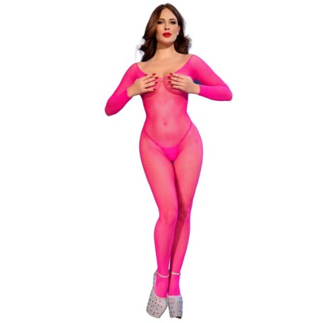 CHILIROSE - CR 4894 BODYSTOCKING EN RÉSEILLE ROSE NÉON S/M