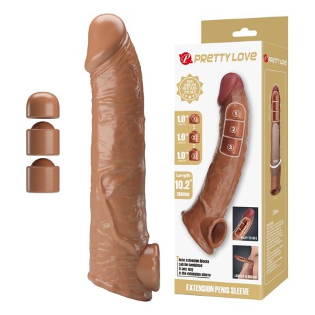 PRETTY LOVE - MANCHON D'EXTENSION DE PÉNIS AJUSTABLE 26 CM Ø 4 CM MARRON