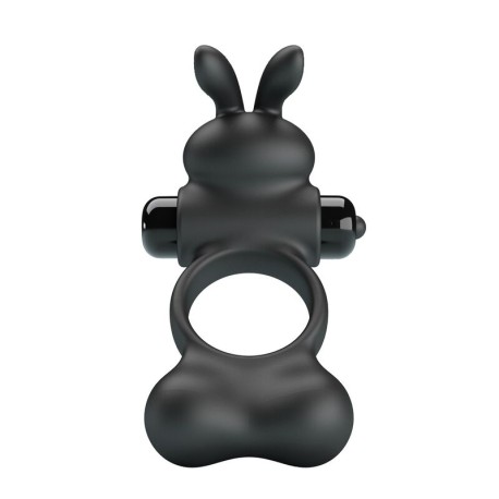 PRETTY LOVE - ANNEAU VIBRANT POUR PÉNIS AVEC STIMULATEUR LAPIN, 10 FONCTIONS, NOIR