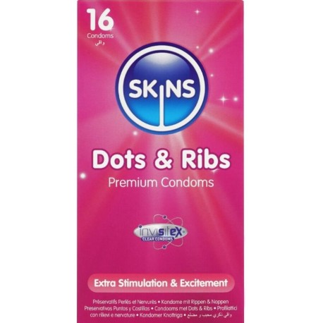 SKINS - PACK DE 16 PRÉSERVATIFS PREMIUM DOTS RIBS