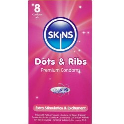 SKINS - PACK DE 8 PRÉSERVATIFS PREMIUM DOTS RIBS