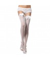 LEG AVENUE - COLLANT BLANC AVEC DÉTAIL TOP EN DENTELLE ET NOEUD EN SATIN