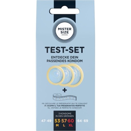MISTER SIZE - KIT DE TEST&nbsp;: 3 PRÉSERVATIFS DE TAILLES DIFFÉRENTES + MÉLANGE À POINTS