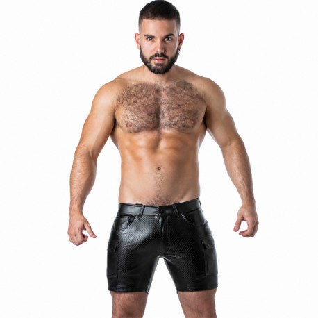 LOCKER GEAR - PUNCH HOLE LEATHERETTE PANTALÓN CORTO CARGO NEGRO S
