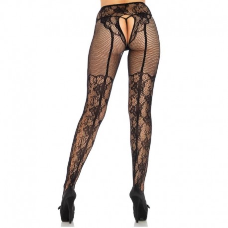 JAMBE AVENUE STOCKING FLOWERS DESIGN DOS CROTHLESS TAILLE UNIQUE