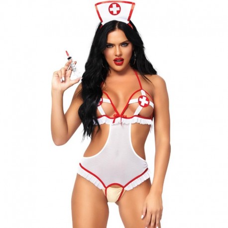 LEG AVENUE - NURSE TEDDY OUVERT CROTHLESS TAILLE UNIQUE